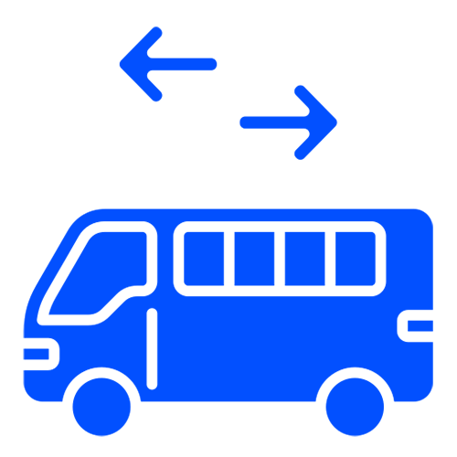 05 A blue van with arrows pointing to the right.